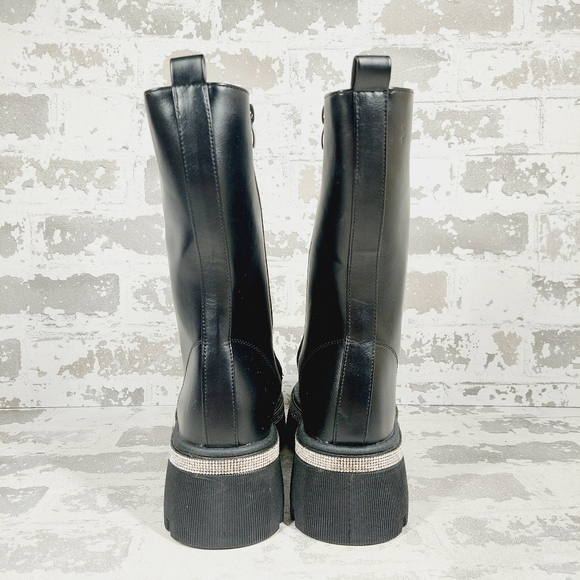 Wild Diva Munich-09 Faux Leather Lug Sole Rhinestone Lace-Up Combat Boots K776 - Picture 5 of 11